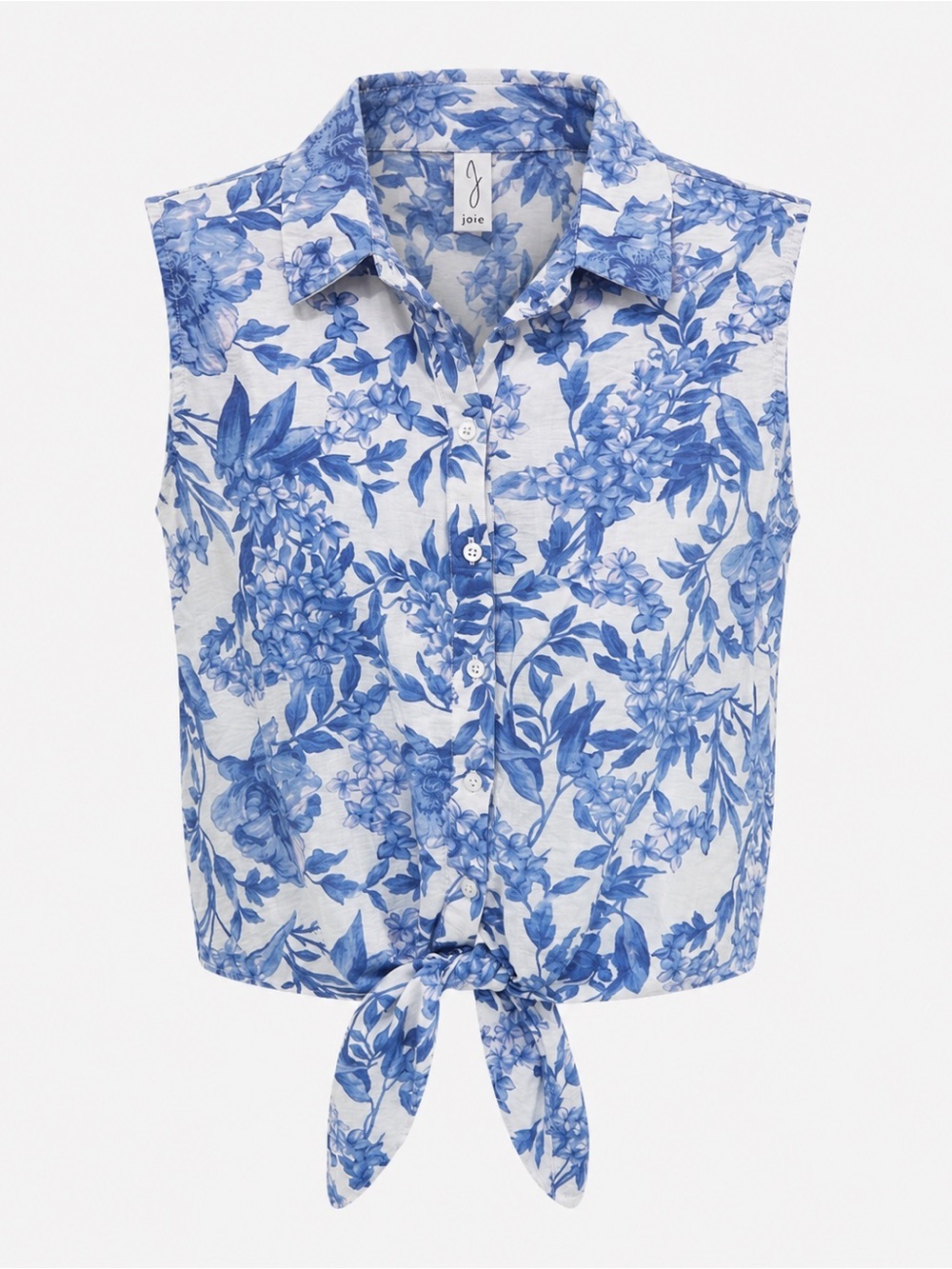 Joie blue floral sleeveless front tie top, small